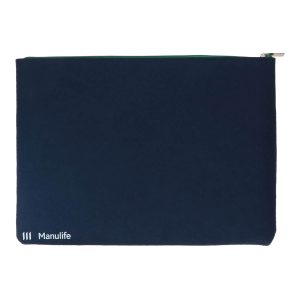 14 Inches Felt Laptop Sleeve with Navy Blue Felt and Green Zip