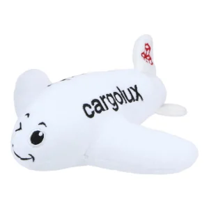 soft toy aeroplane with cargolux text embroidered on it.