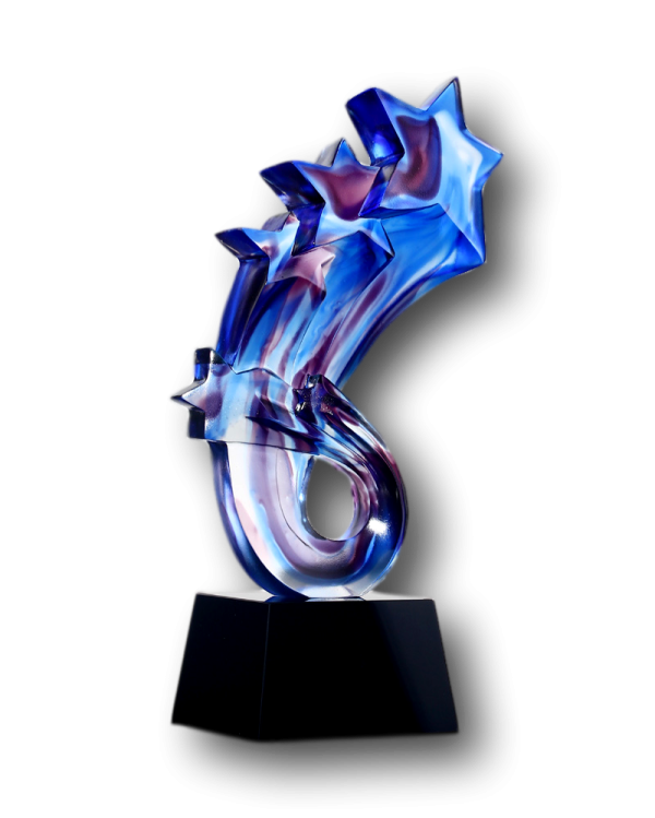 Shooting Star Shape Liuli Glass Award on black crystal base
