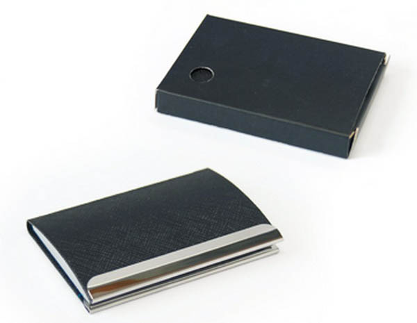 black textured name card holder with packaging box