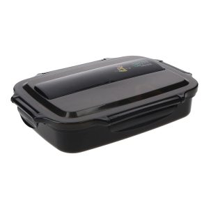 Stainless Steel Lunch Box with Cutlery Storage in Black