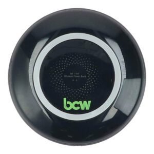 Round Wireless Power Bank in Black with Built-in Cables