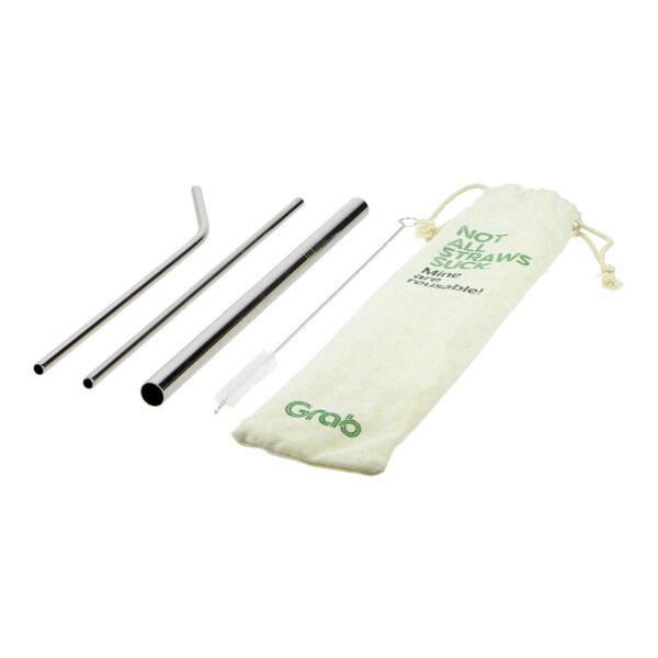 4 in 1 Stainless Steel Resuable Straws and Washing Brush with Cotton Canvas Pouch - Image 2