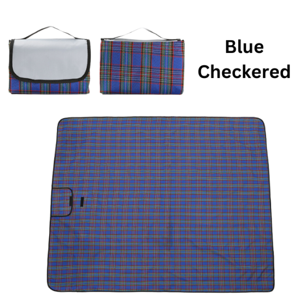 Blue checkered pattern picnic mat in open and close version