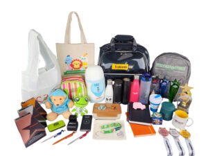 a showcase of a variety of corporate gifts