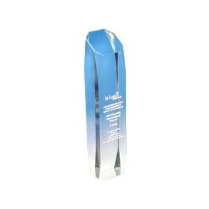 A Pillar like design Crystal Award with Blue Gradient Color design